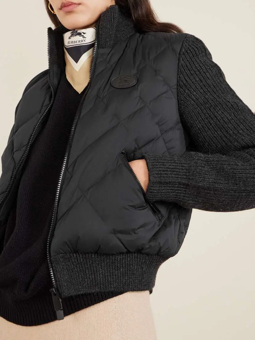 Burberry Ribbed Wool-blend Paneled Padded Shell Down Jacket | Thumbnail 5 Burberry Ribbed Wool-blend Paneled Padded Shell Down Jacket | Thumbnail 5
