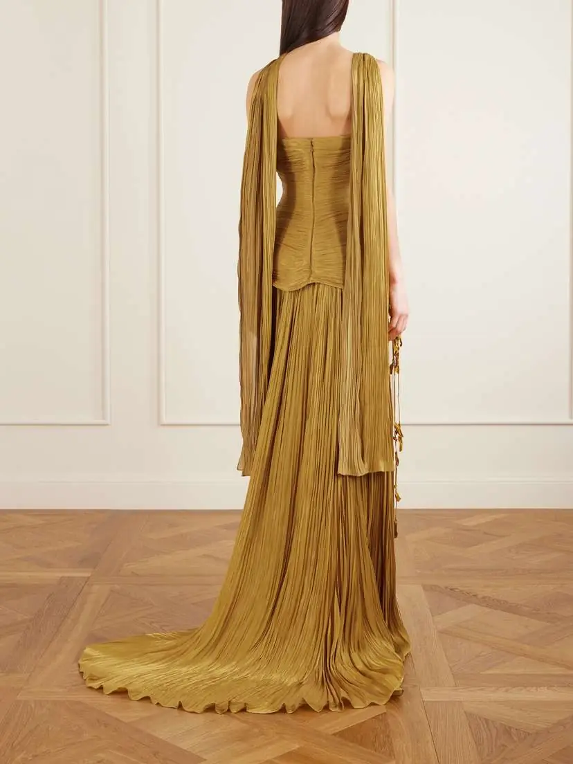 Marmar Halim Strapless Scarf-detailed Metallic Plissé-satin Gown | Thumbnail 3