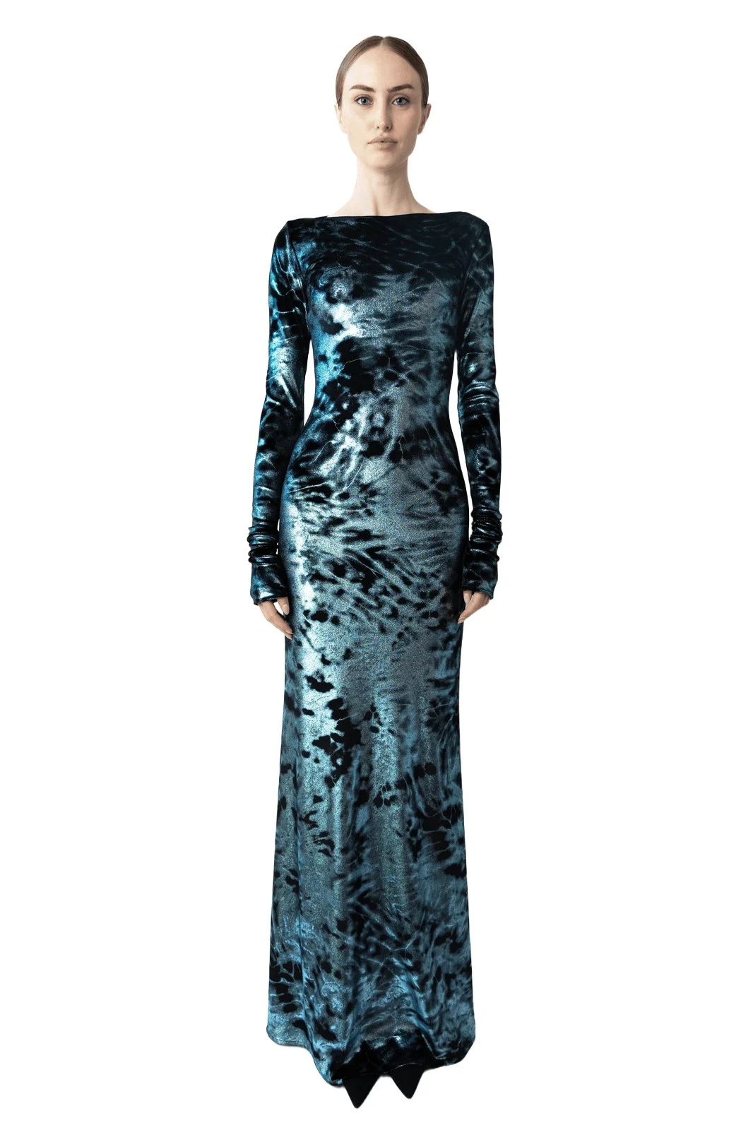 Foil Velour Boatneck Gown Foil Velour Boatneck Gown