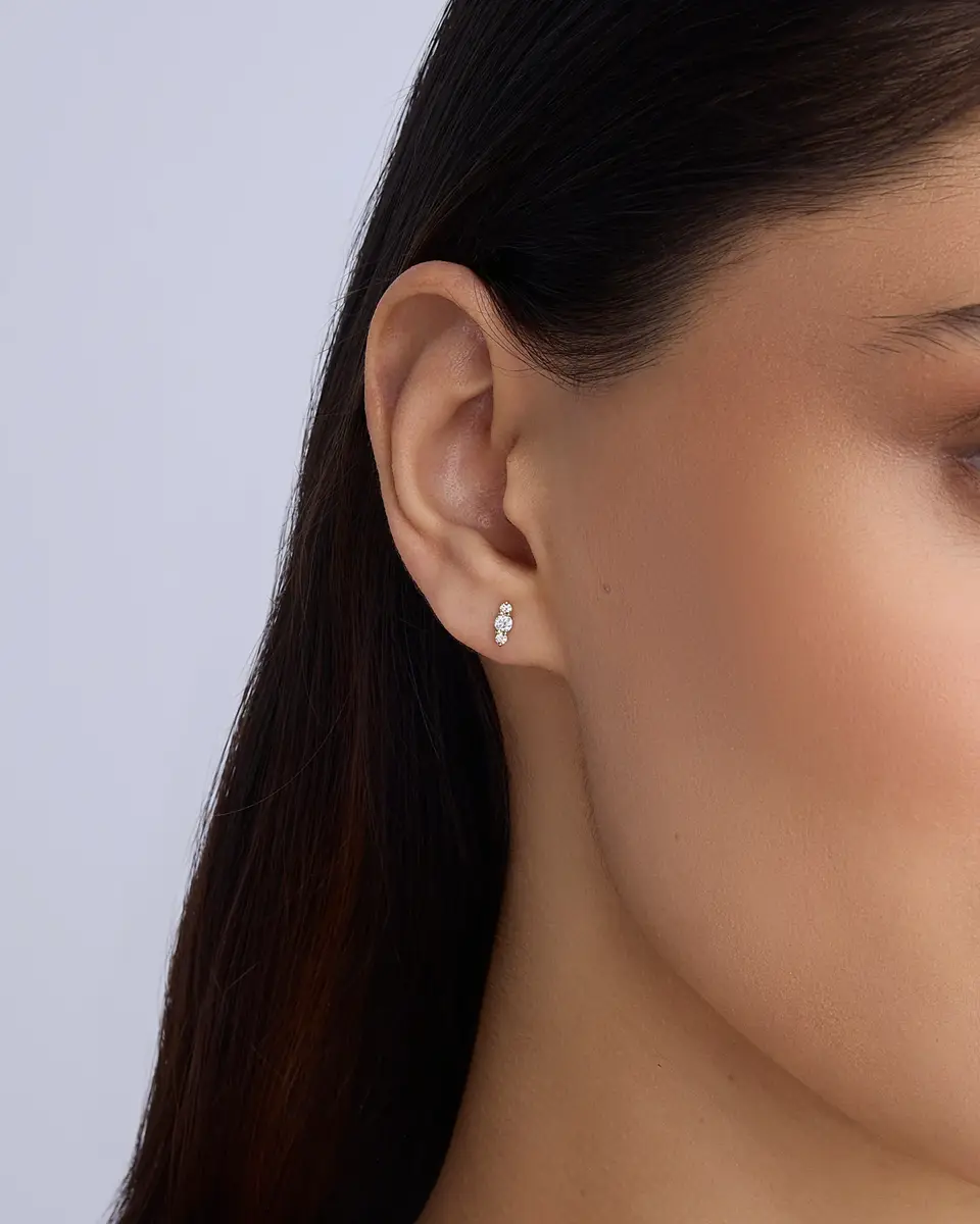 Jennifer Fisher Three Diamond Stud Earring in 18k Yellow Gold | Image 1 Jennifer Fisher Three Diamond Stud Earring in 18k Yellow Gold | Image 1