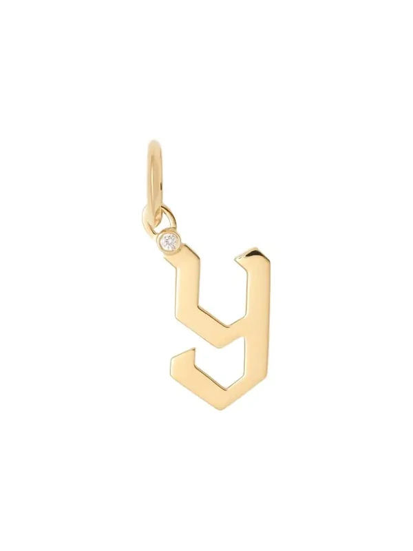 Jennifer Fisher Capital Gothic Letter Charm with Diamond in 18K Yellow Gold Y Jennifer Fisher Capital Gothic Letter Charm with Diamond in 18K Yellow Gold Y