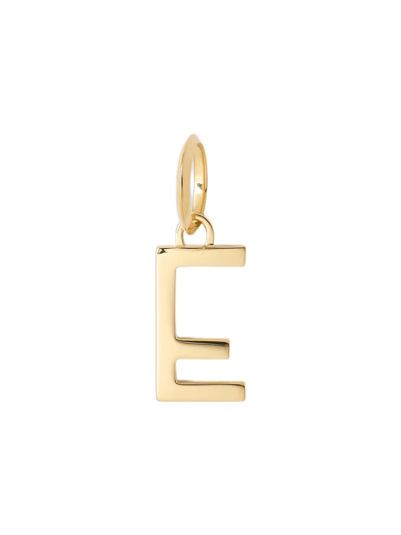 Minimal Block Letter Charm in 14K Yellow Gold E Minimal Block Letter Charm in 14K Yellow Gold E