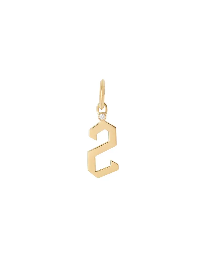 Jennifer Fisher Gothic Number Charm with Diamond in 18K Yellow Gold 2