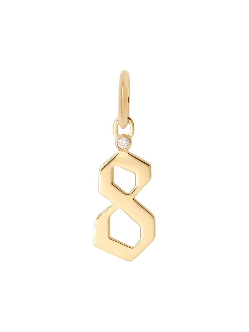 Gothic Number Charm with Diamond in 18K Yellow Gold 8