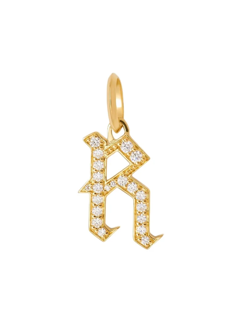 Jennifer Fisher Capital Gothic Letter Charm with Pavé White Diamonds R / 18K Yellow Gold