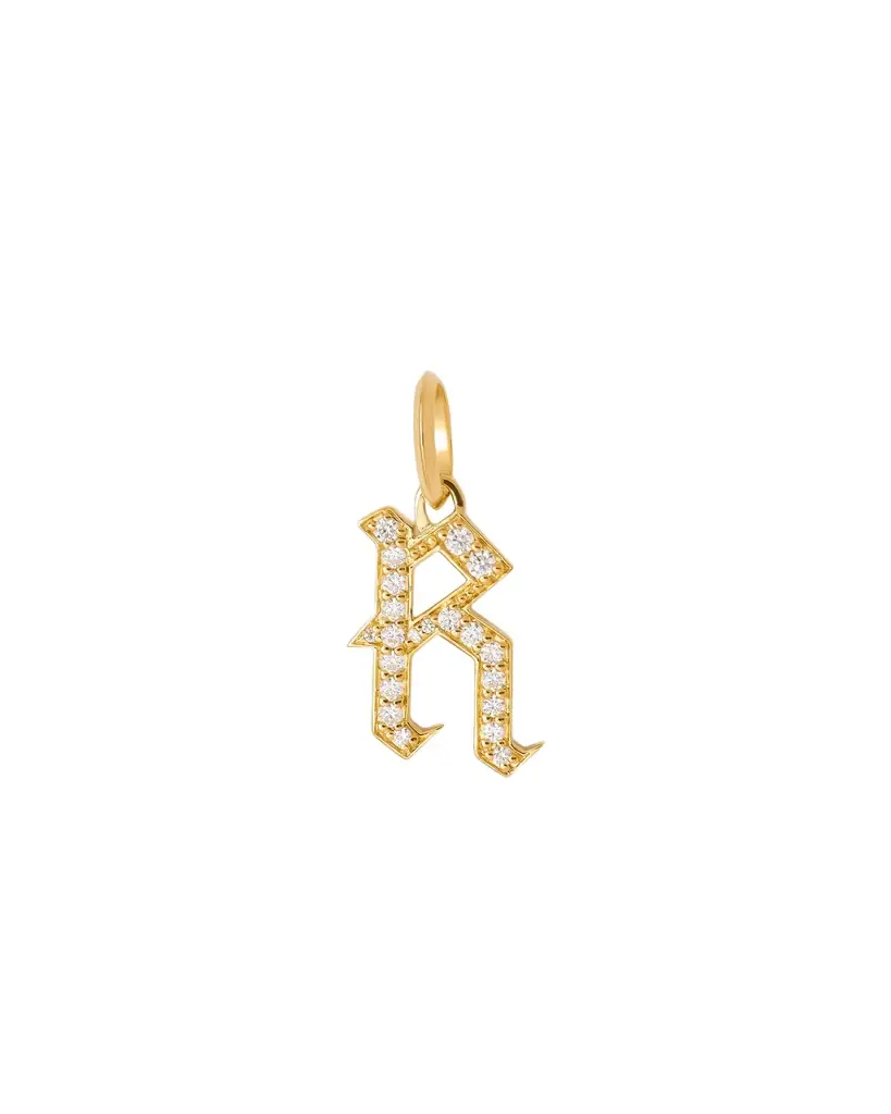 Jennifer Fisher Capital Gothic Letter Charm with Pavé White Diamonds R / 18K Yellow Jennifer Fisher Capital Gothic Letter Charm with Pavé White Diamonds R / 18K Yellow