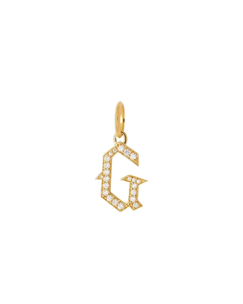 Jennifer Fisher Capital Gothic Letter Charm with Pavé White Diamonds G / 18K Yellow Gold Jennifer Fisher Capital Gothic Letter Charm with Pavé White Diamonds G / 18K Yellow Gold