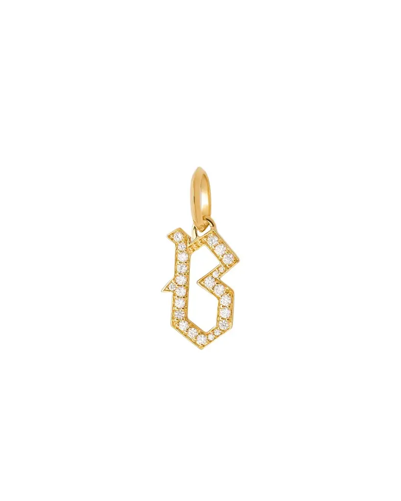 Jennifer Fisher Capital Gothic Letter Charm with Pavé White Diamonds B / 18K Yellow Gold Jennifer Fisher Capital Gothic Letter Charm with Pavé White Diamonds B / 18K Yellow Gold