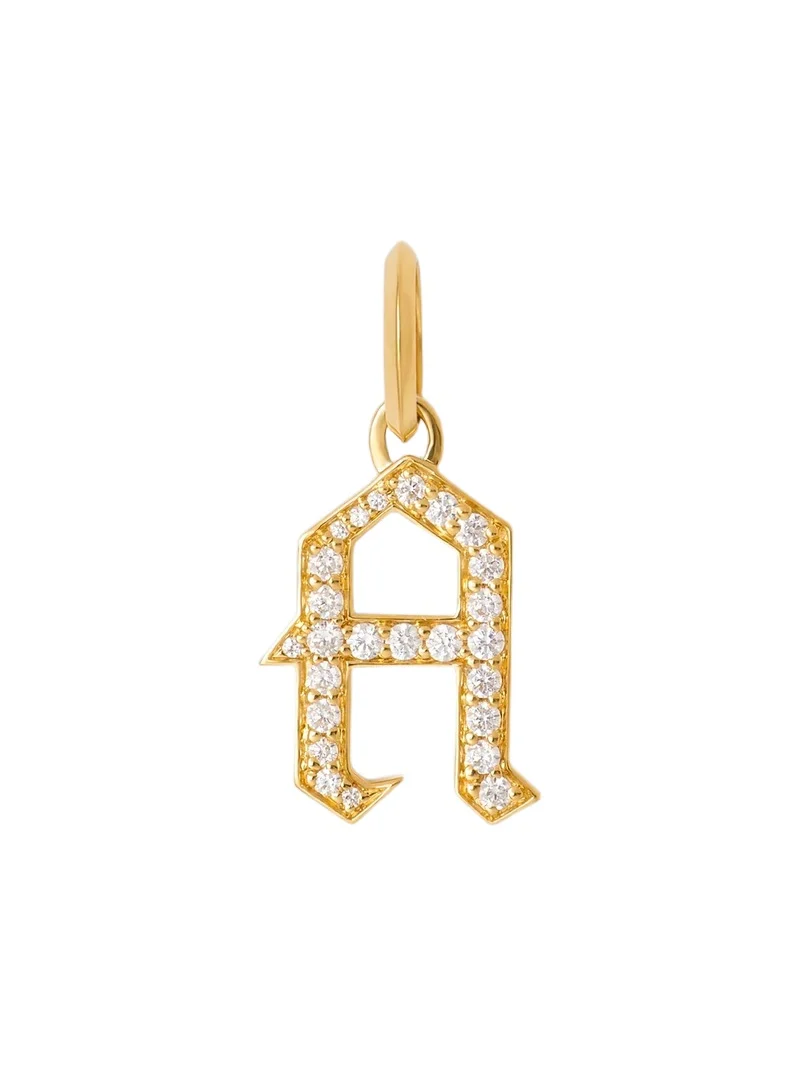 Jennifer Fisher Capital Gothic Letter Charm with Pavé White Diamonds A / 18K Yellow Gold
