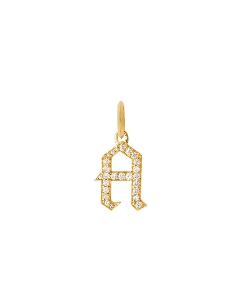 Jennifer Fisher Capital Gothic Letter Charm with Pavé White Diamonds A / 18K Yellow Gold Jennifer Fisher Capital Gothic Letter Charm with Pavé White Diamonds A / 18K Yellow Gold
