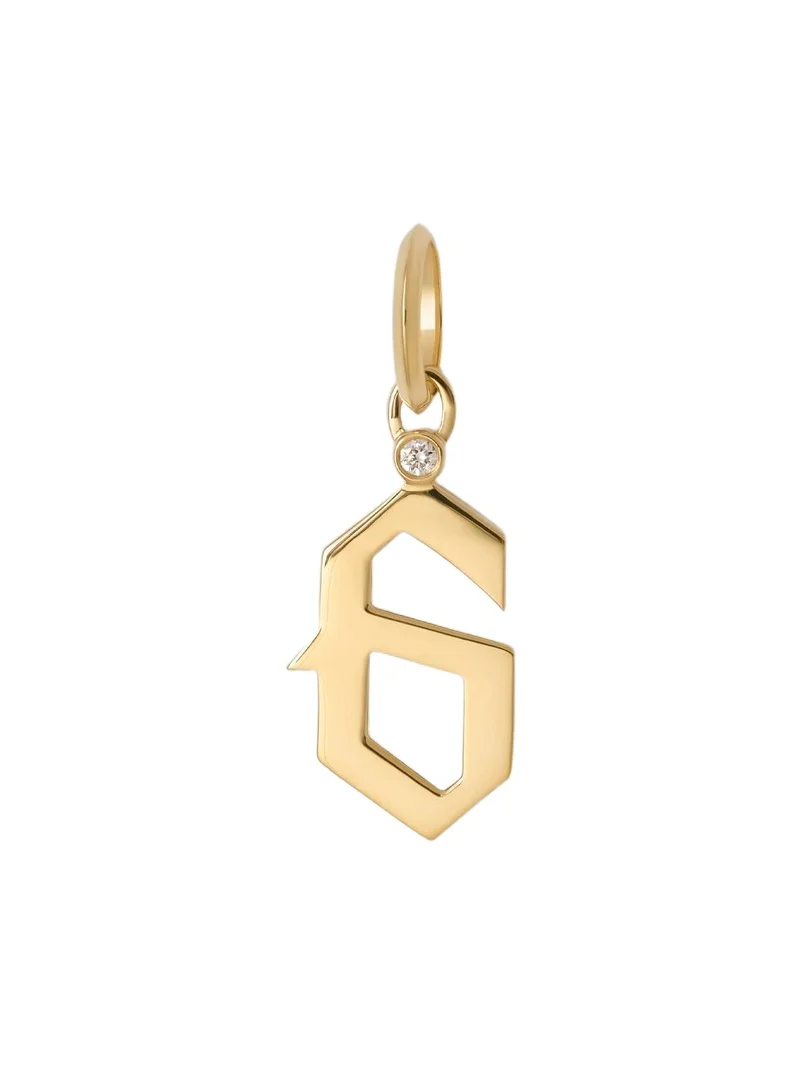 Gothic Number Charm with Diamond in 18K Yellow Gold 6 Gothic Number Charm with Diamond in 18K Yellow Gold 6
