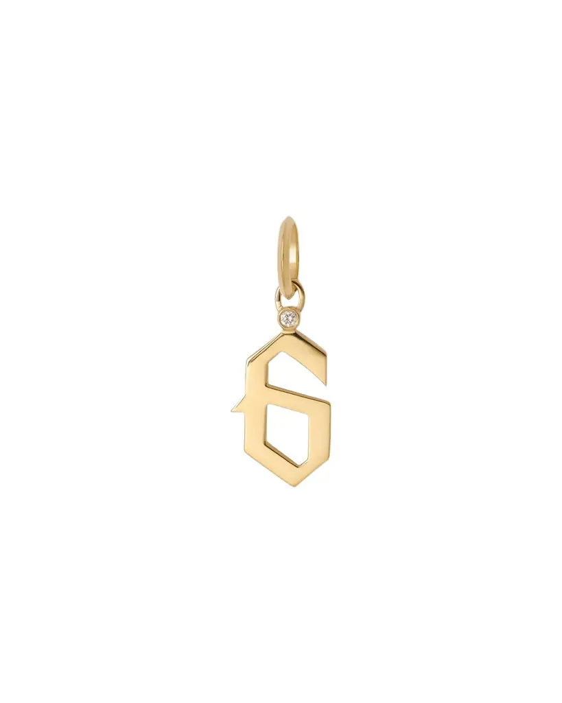 Jennifer Fisher Gothic Number Charm with Diamond in 18K Yellow Gold 6