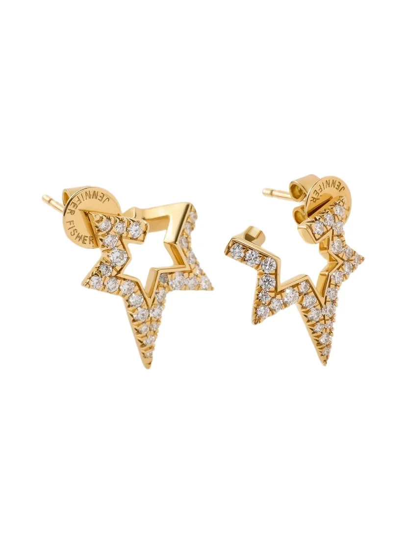 Large Star Earring with Pavé White Diamonds in 18k Yellow Gold Right Ear