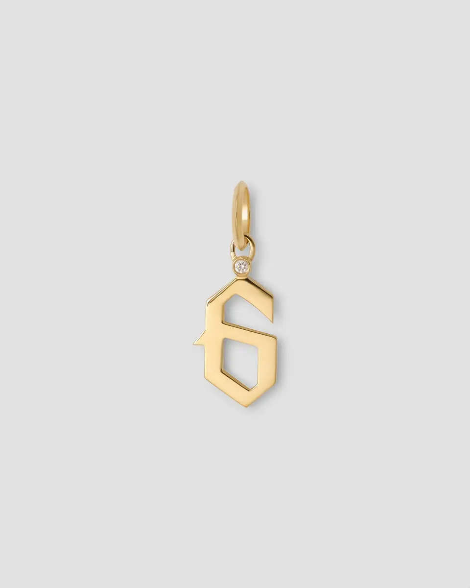Jennifer Fisher Jennifer Fisher Gothic Number Charm with Diamond in 18K Yellow Gold 7 | Thumbnail 2