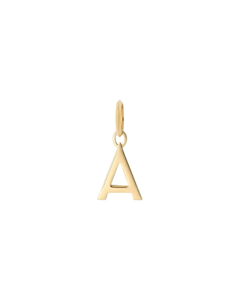 Jennifer Fisher Minimal Block Letter Charm in 14K Yellow Gold A Jennifer Fisher Minimal Block Letter Charm in 14K Yellow Gold A