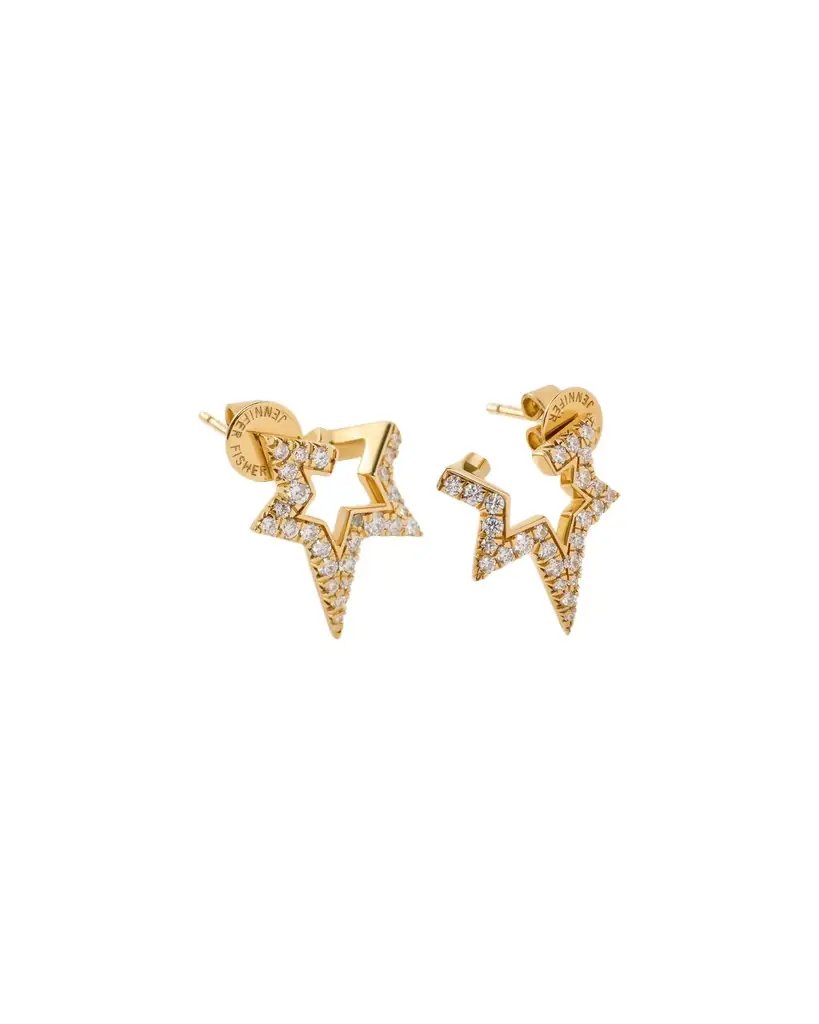 Jennifer Fisher Large Star Earring with Pavé White Diamonds in 18k Yellow Gold Left Ear Jennifer Fisher Large Star Earring with Pavé White Diamonds in 18k Yellow Gold Left Ear