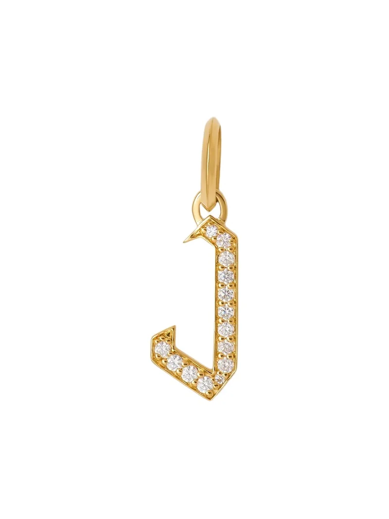 Jennifer Fisher Capital Gothic Letter Charm with Pavé White Diamonds J / 18K Yellow Gold