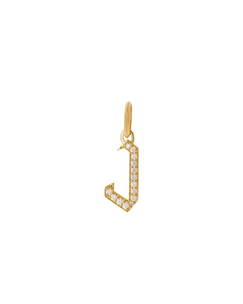 Jennifer Fisher Capital Gothic Letter Charm with Pavé White Diamonds J / 18K Yellow Jennifer Fisher Capital Gothic Letter Charm with Pavé White Diamonds J / 18K Yellow