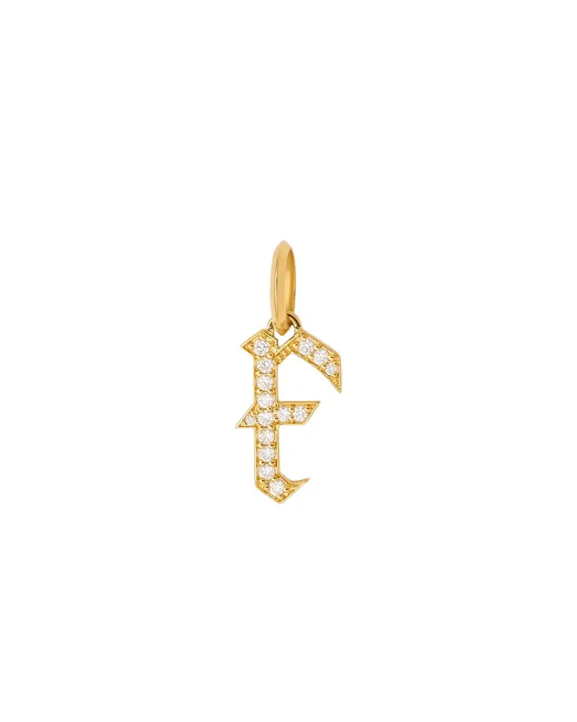Jennifer Fisher Capital Gothic Letter Charm with Pavé White Diamonds F / 18K Yellow Gold Jennifer Fisher Capital Gothic Letter Charm with Pavé White Diamonds F / 18K Yellow Gold
