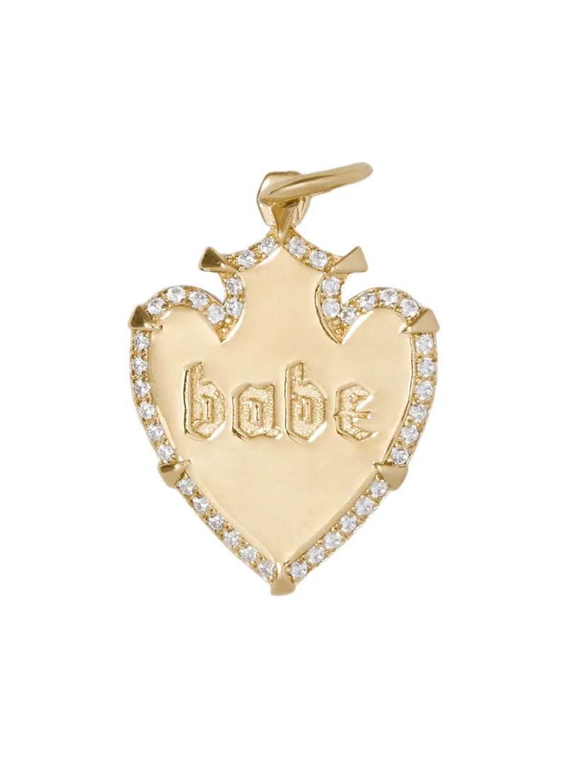 Personalized Heart Shield with Pave White Diamonds in 18K Yellow Gold