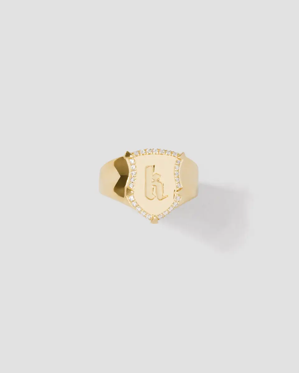 Jennifer Fisher Mini Classic Shield Ring with Pave White Diamonds in 18K Yellow Gold | Thumbnail 2 Jennifer Fisher Mini Classic Shield Ring with Pave White Diamonds in 18K Yellow Gold | Thumbnail 2