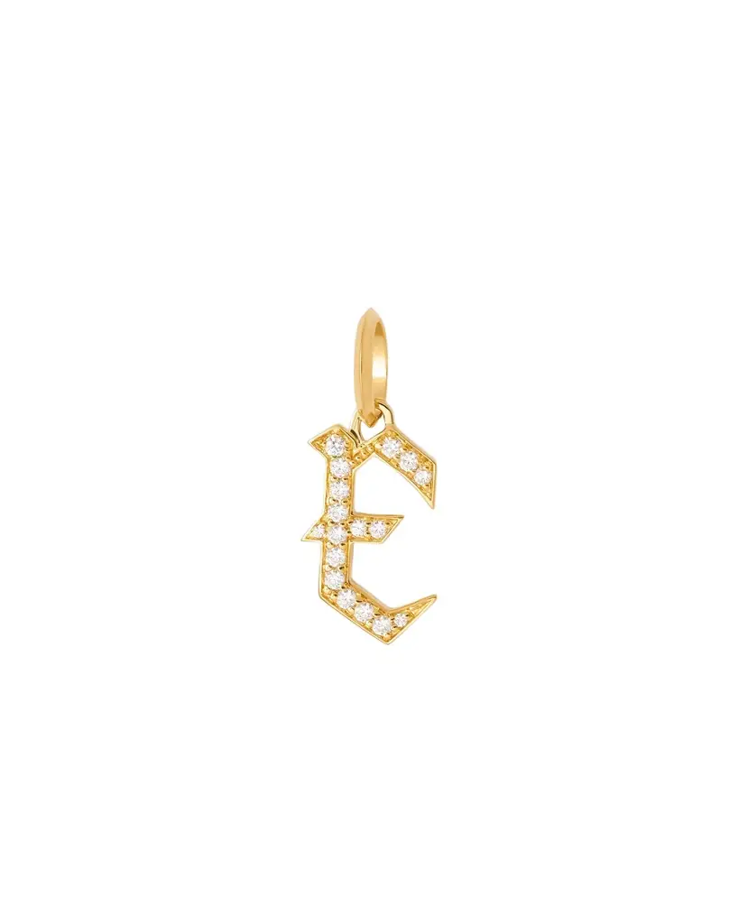 Jennifer Fisher Capital Gothic Letter Charm with Pavé White Diamonds E / 18K Yellow Gold Jennifer Fisher Capital Gothic Letter Charm with Pavé White Diamonds E / 18K Yellow Gold