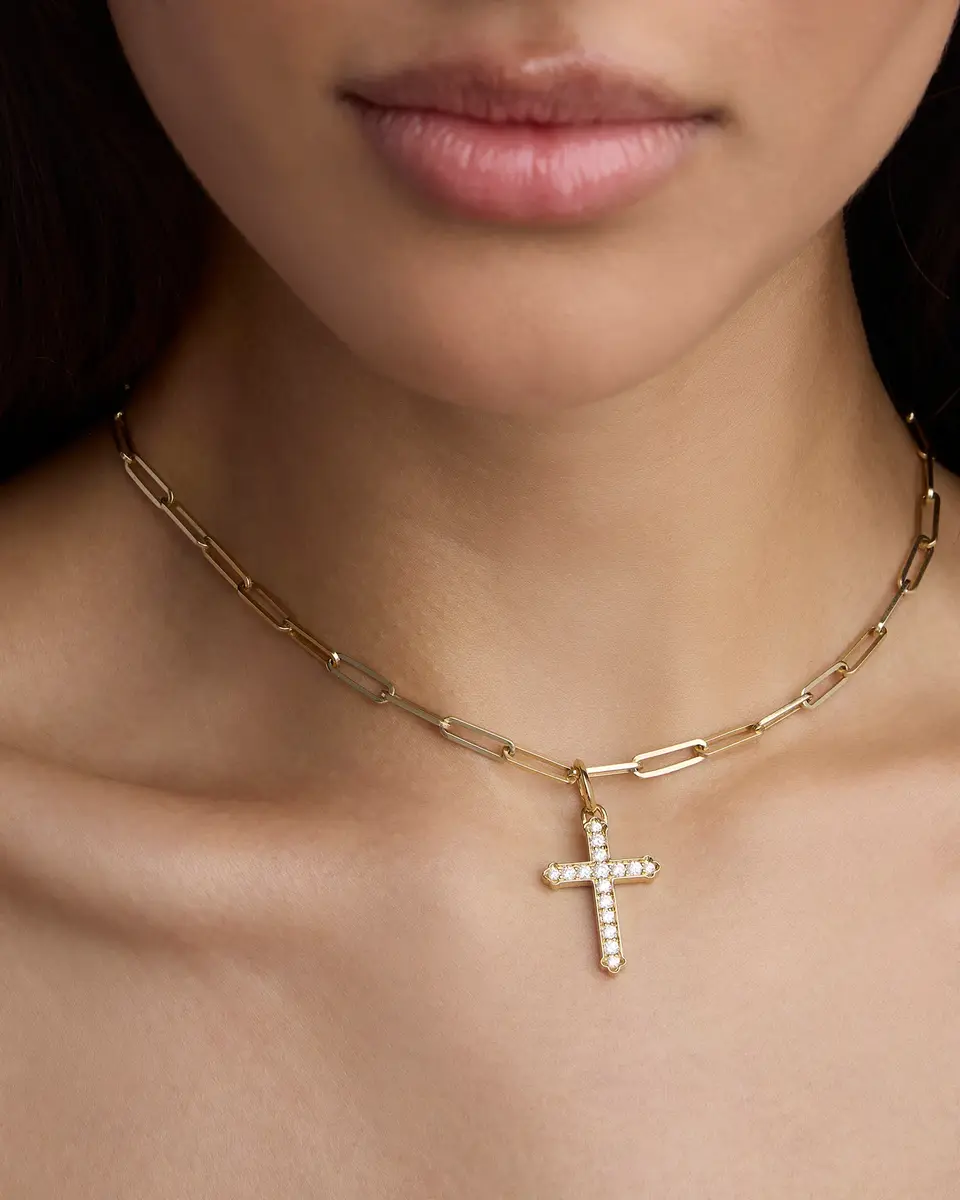 Jennifer Fisher Jennifer Fisher Large Royal Cross with Pavé White Diamonds in 18K Yellow Gold 18K Yellow Gold | Thumbnail 2