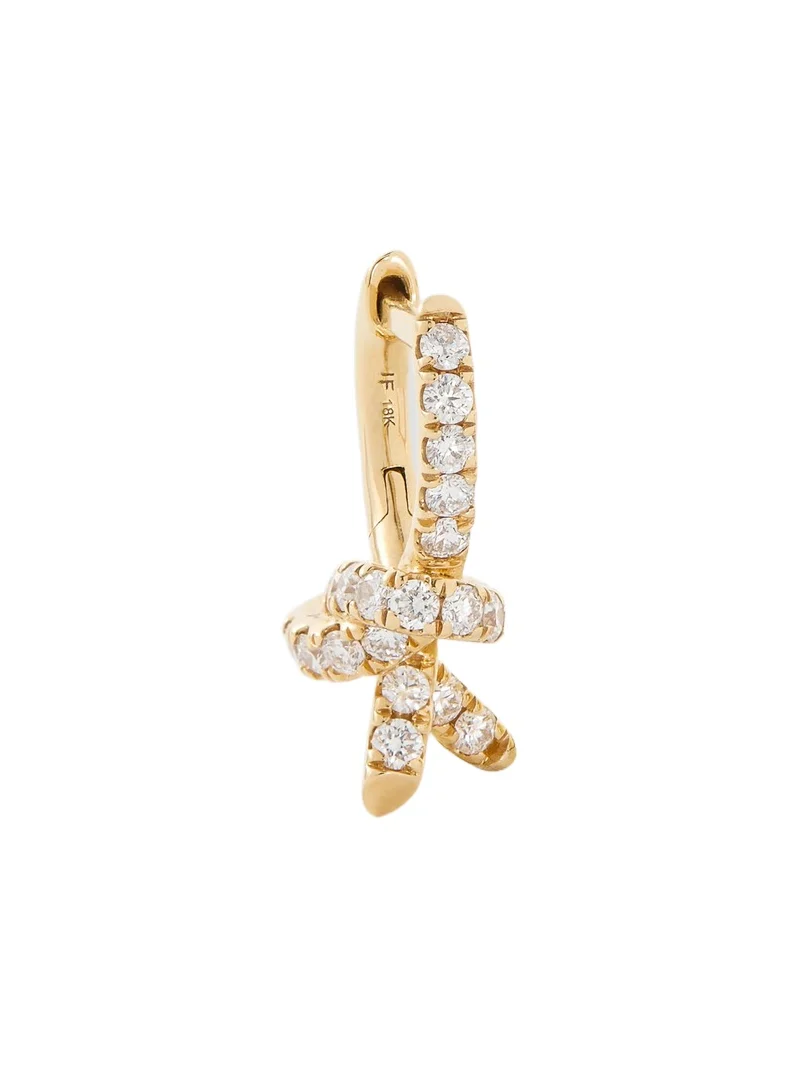 Knot Micro Huggie with Pavé White Diamonds Single Left Ear / 18K Yellow Gold Knot Micro Huggie with Pavé White Diamonds Single Left Ear / 18K Yellow Gold
