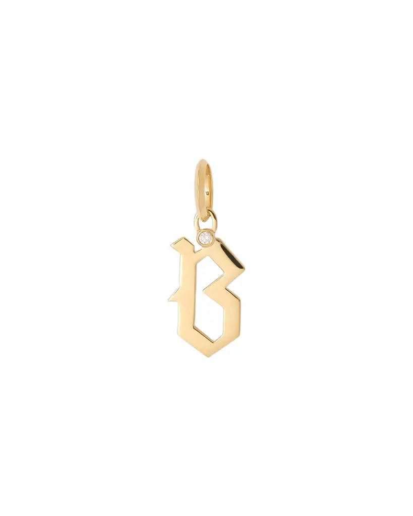 Jennifer Fisher Capital Gothic Letter Charm with Diamond in 18K Yellow Gold B Jennifer Fisher Capital Gothic Letter Charm with Diamond in 18K Yellow Gold B