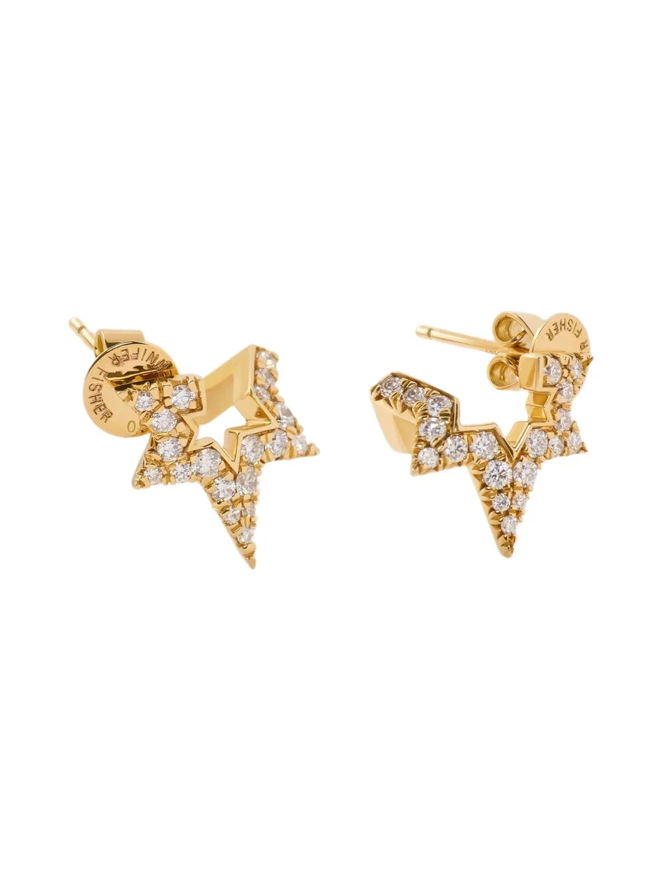 Small Star Earring with Pavé White Diamonds in 18k Yellow Gold Right Ear