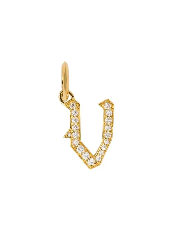 Jennifer Fisher Capital Gothic Letter Charm with Pavé White Diamonds V / 18K Yellow Gold Jennifer Fisher Capital Gothic Letter Charm with Pavé White Diamonds V / 18K Yellow Gold