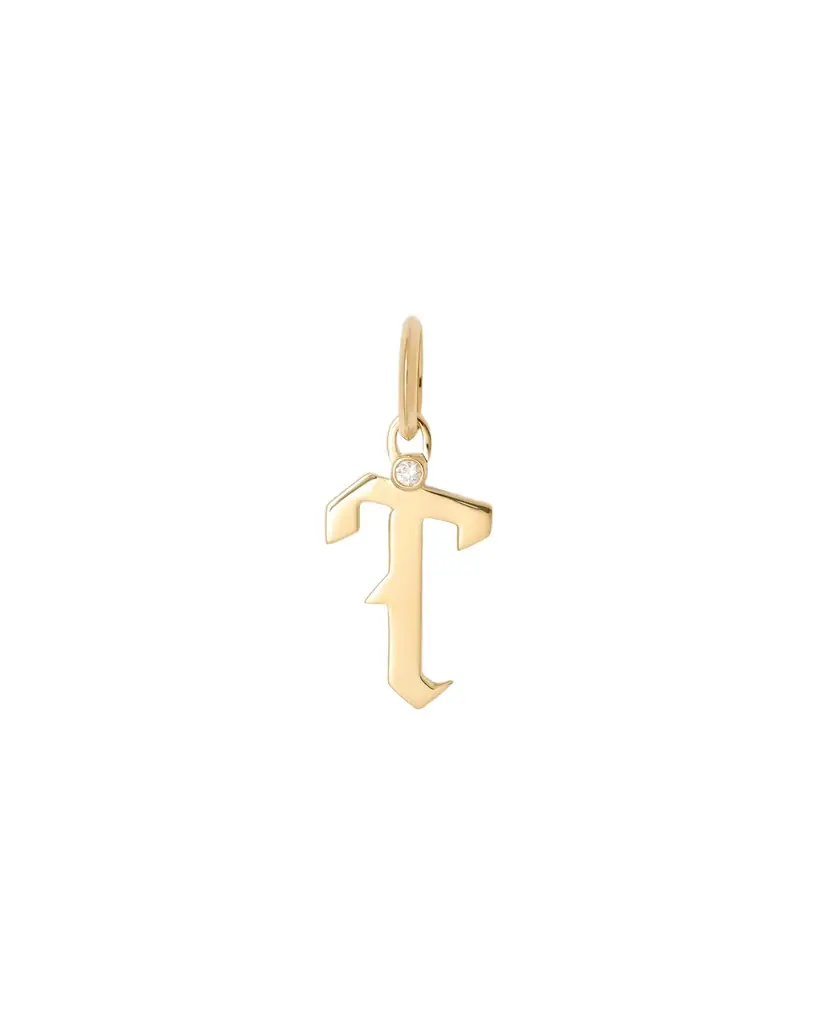 Jennifer Fisher Capital Gothic Letter Charm with Diamond in 18K Yellow Gold T Jennifer Fisher Capital Gothic Letter Charm with Diamond in 18K Yellow Gold T