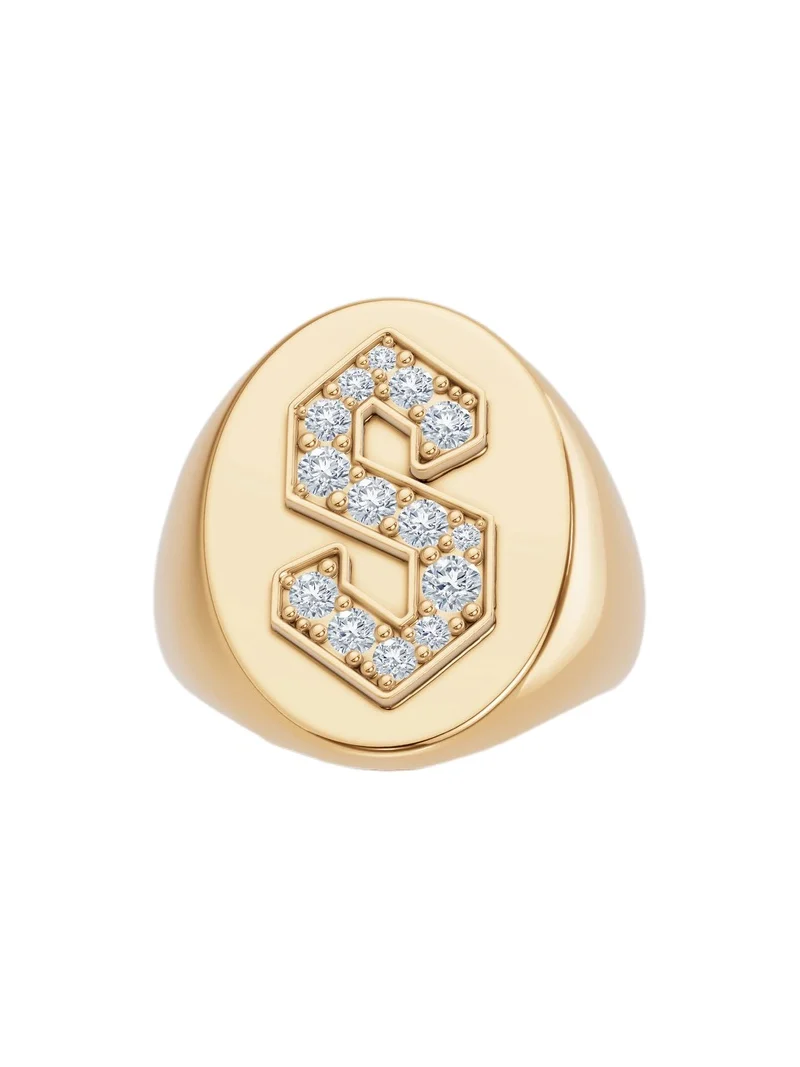 Large Signet Letter Ring with Diamonds in 18K Yellow Gold O-Z O / 5 Large Signet Letter Ring with Diamonds in 18K Yellow Gold O-Z O / 5