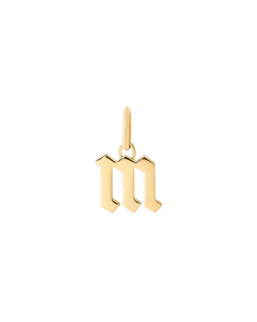 Jennifer Fisher Lower Case Gothic Letter Charm in 14K Yellow Gold M Jennifer Fisher Lower Case Gothic Letter Charm in 14K Yellow Gold M