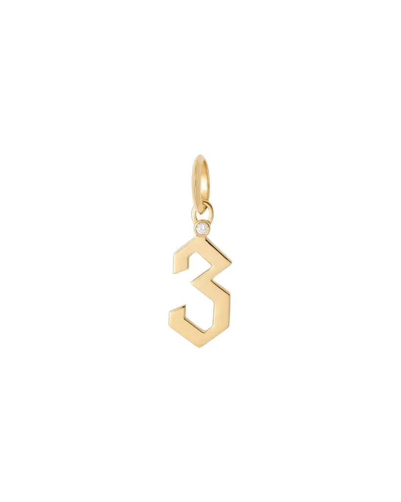 Jennifer Fisher Gothic Number Charm with Diamond in 18K Yellow Gold 3
