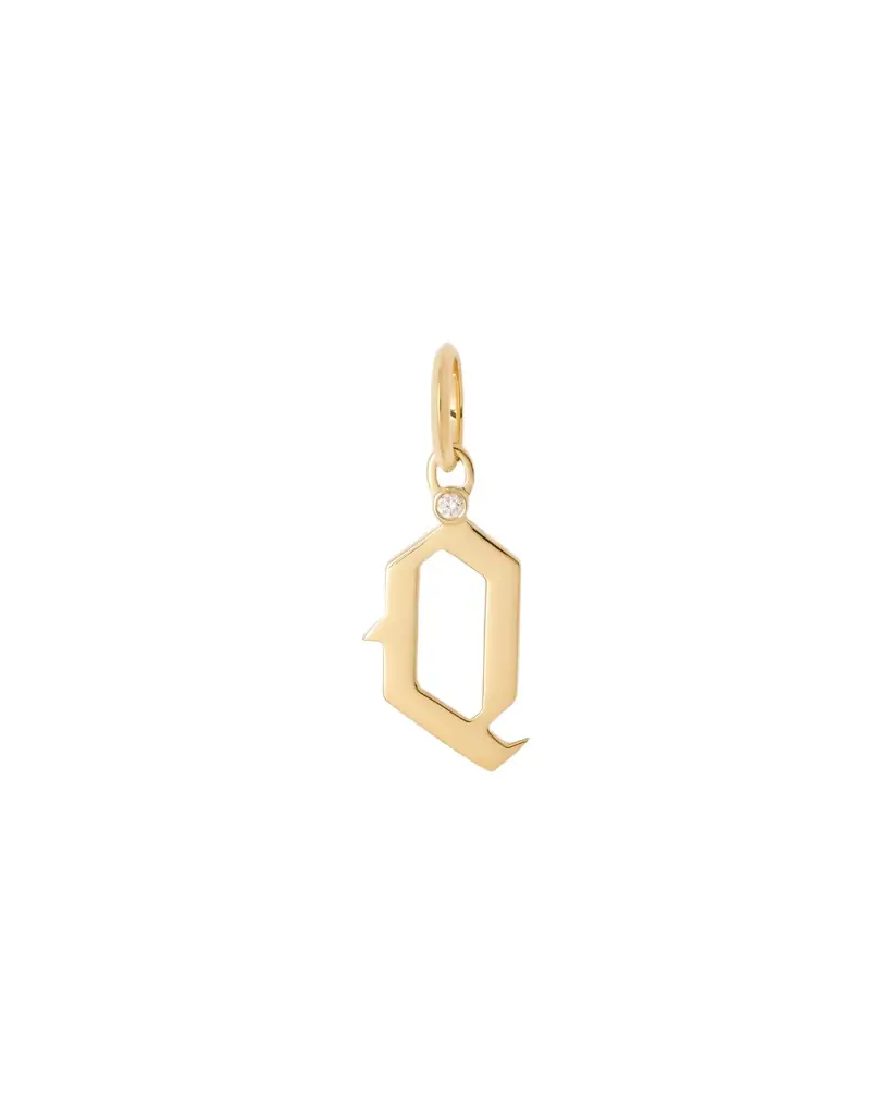 Jennifer Fisher Capital Gothic Letter Charm with Diamond in 18K Yellow Gold Q Jennifer Fisher Capital Gothic Letter Charm with Diamond in 18K Yellow Gold Q
