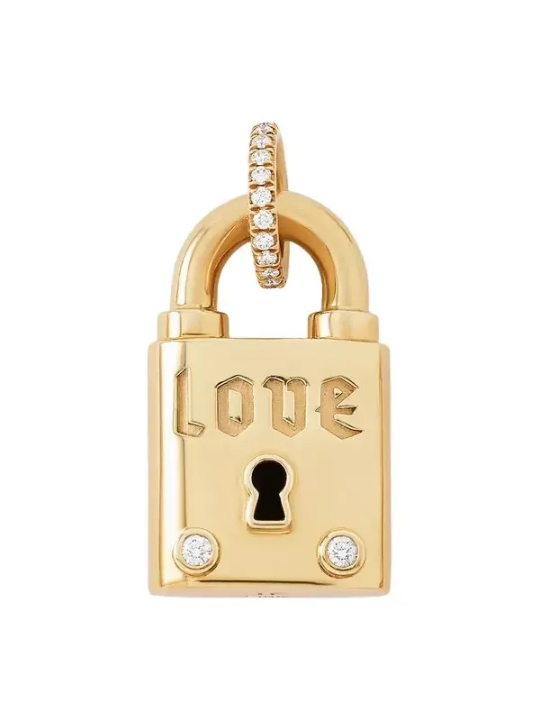 Jennifer Fisher Personalized Large Lock with Two Diamonds 18K Yellow Gold