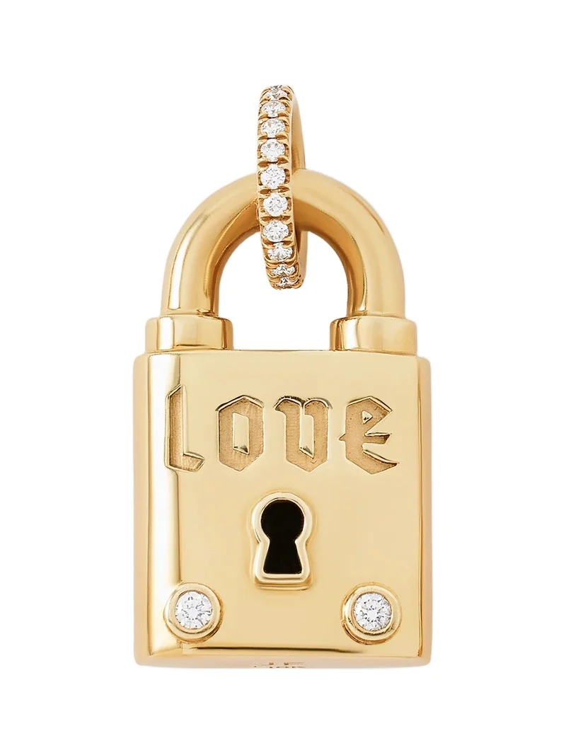 Jennifer Fisher Personalized Large Lock with Two Diamonds 18K Yellow Gold