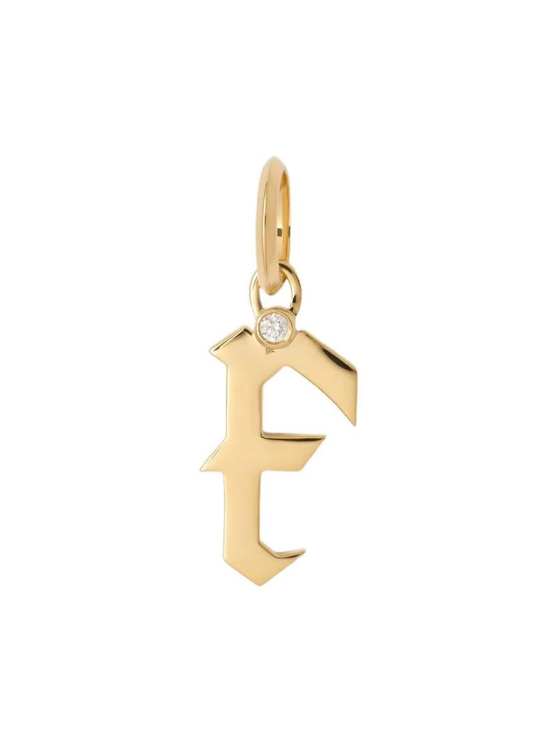 Capital Gothic Letter Charm with Diamond in 18K Yellow Gold F