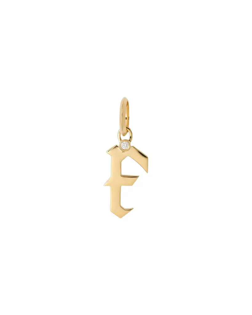 Jennifer Fisher Capital Gothic Letter Charm with Diamond in 18K Yellow Gold F Jennifer Fisher Capital Gothic Letter Charm with Diamond in 18K Yellow Gold F
