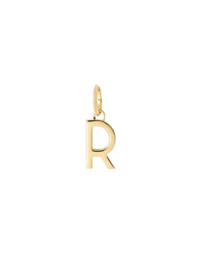 Jennifer Fisher Minimal Block Letter Charm in 14K Yellow Gold R Jennifer Fisher Minimal Block Letter Charm in 14K Yellow Gold R