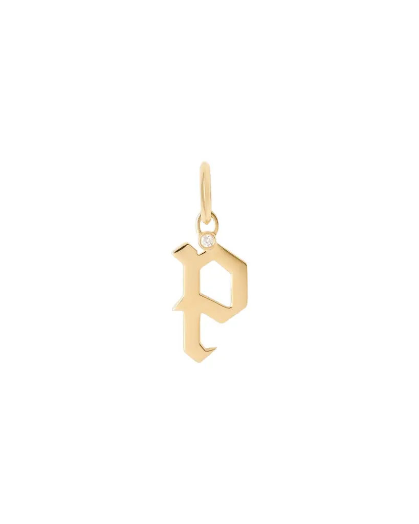 Jennifer Fisher Capital Gothic Letter Charm with Diamond in 18K Yellow Gold P Jennifer Fisher Capital Gothic Letter Charm with Diamond in 18K Yellow Gold P