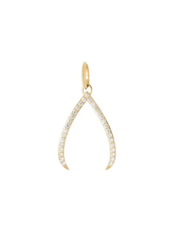 Jennifer Fisher Wishbone Charm with Pavé White Diamonds 18K Yellow Gold
