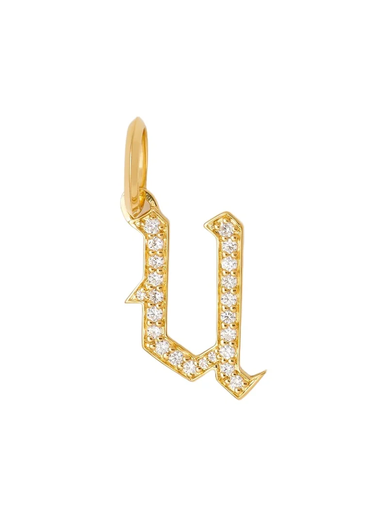 Capital Gothic Letter Charm with Pavé White Diamonds U / 18K Yellow Gold Capital Gothic Letter Charm with Pavé White Diamonds U / 18K Yellow Gold