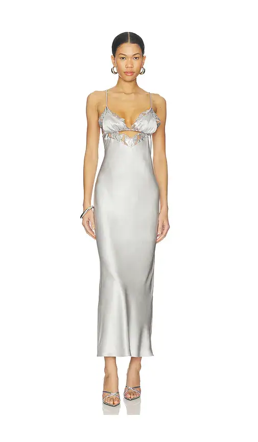 fleur du mal Foil Lily Embroidery Cutout Slip Dress | Image 1 fleur du mal Foil Lily Embroidery Cutout Slip Dress | Image 1