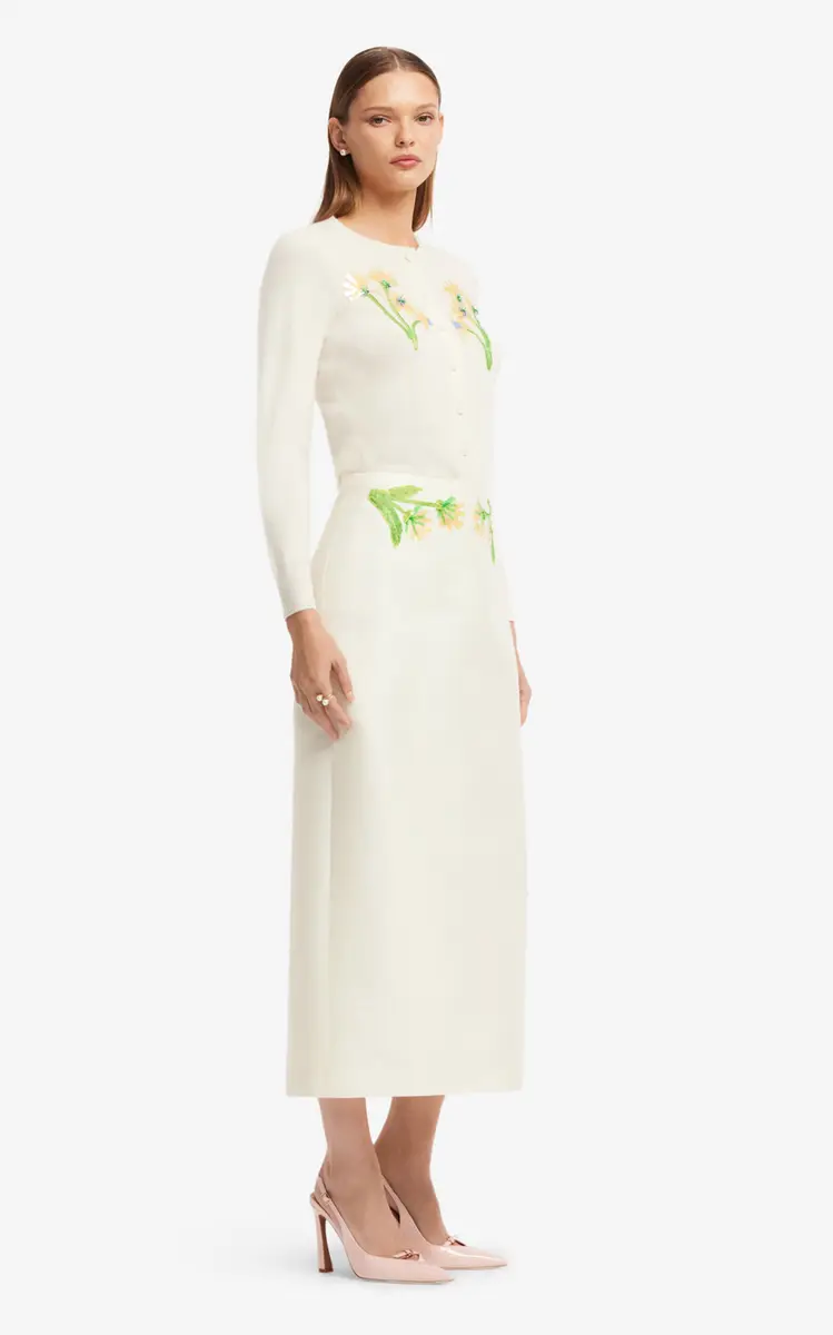 LEO LIN Quinn Floral-Embellished Mid-Rise Wool-Silk Midi Skirt | Thumbnail 3 LEO LIN Quinn Floral-Embellished Mid-Rise Wool-Silk Midi Skirt | Thumbnail 3