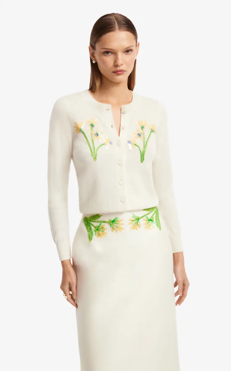 LEO LIN Quinn Floral-Embellished Mid-Rise Wool-Silk Midi Skirt | Thumbnail 4 LEO LIN Quinn Floral-Embellished Mid-Rise Wool-Silk Midi Skirt | Thumbnail 4