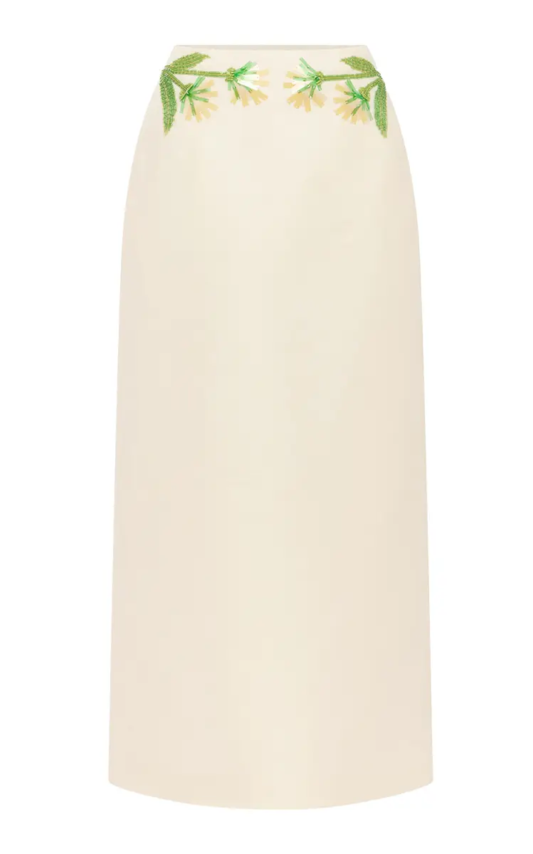 LEO LIN Quinn Floral-Embellished Mid-Rise Wool-Silk Midi Skirt | Thumbnail 6 LEO LIN Quinn Floral-Embellished Mid-Rise Wool-Silk Midi Skirt | Thumbnail 6