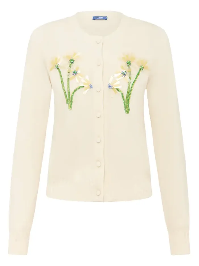 Claire Floral-Embellished Wool-Cashmere Cardigan