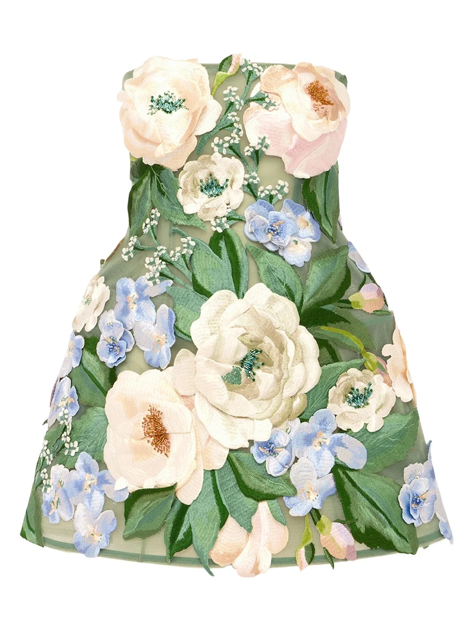 Roselle Hand-Embroidered Floral Mini Dress